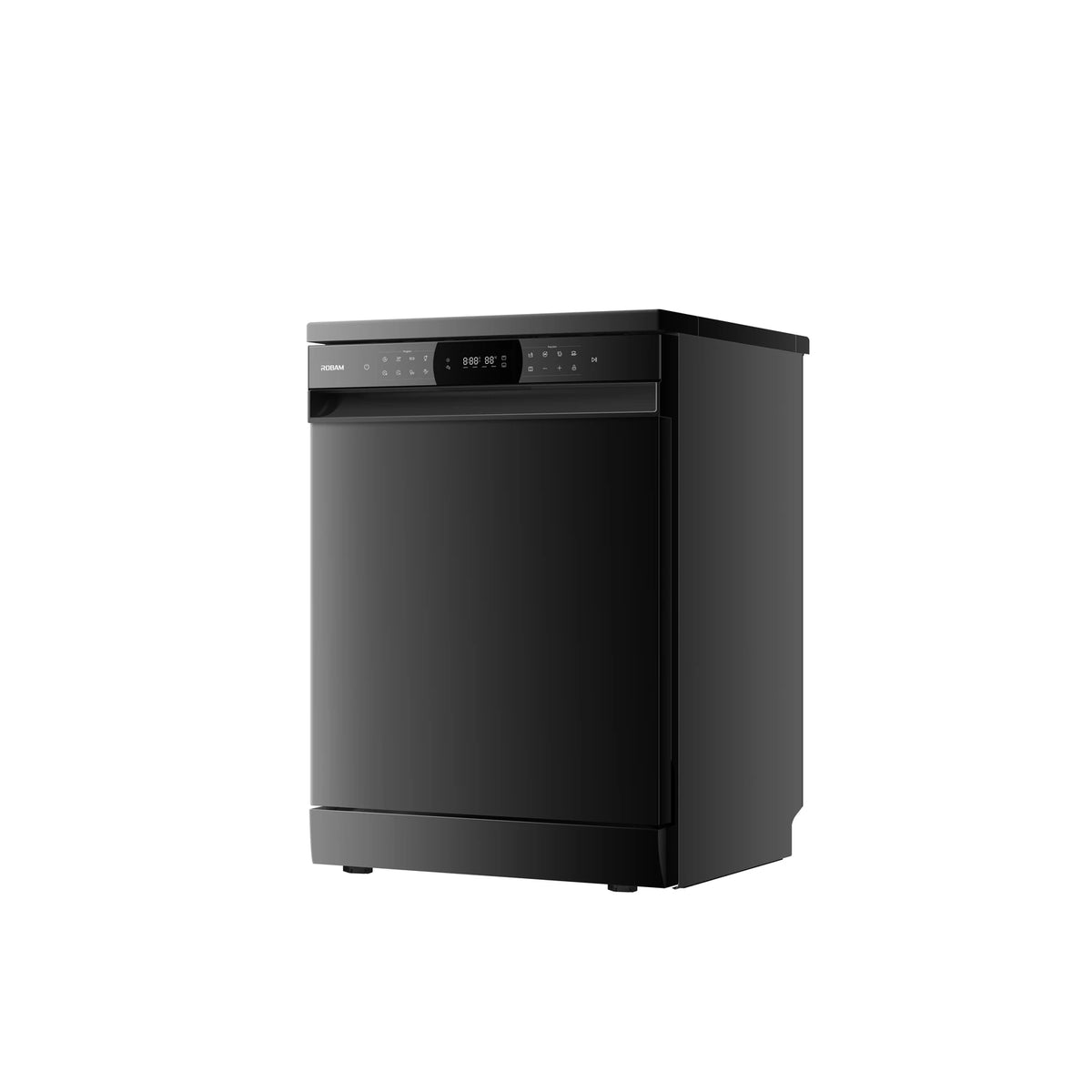 ROBAM Freestanding dishwasher W655G black, angled view with door closed