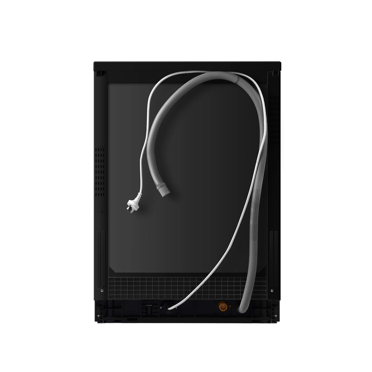 Rear view of the ROBAM Freestanding dishwasher W655G with power cord and drain hose