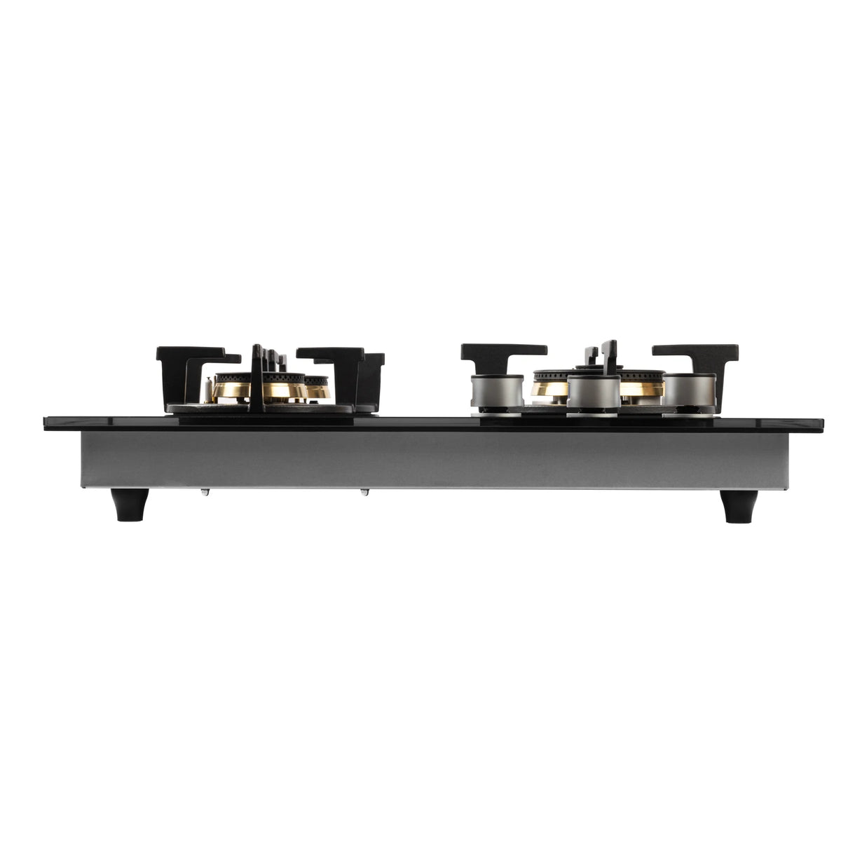 Side view of ROBAM 7B7H32 gas cooktop showing glass top, burners, pan supports and stainless steel body