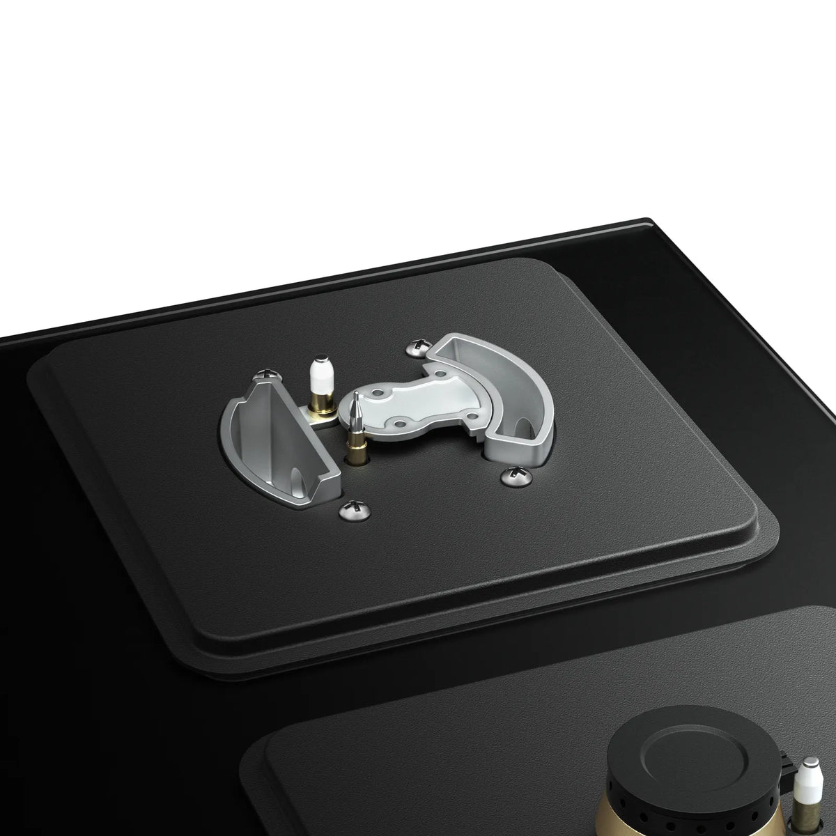 Close-up of the burner base with ignition electrode on the ROBAM BlackGold Gas B420 gas cooktop