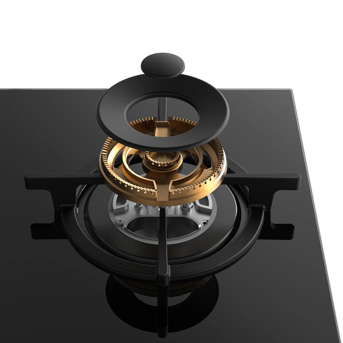Exploded view of the ROBAM BrassPro ZB61H70 burner showing brass burner head, burner cap and base