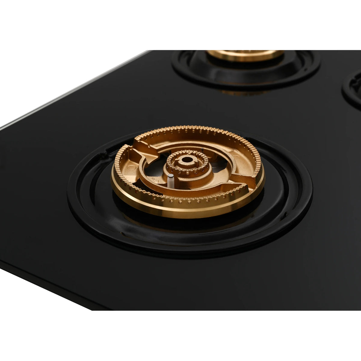 Close-up of the brass burner with ignition electrode on the ROBAM BrassPro ZB91H71 gas cooktop