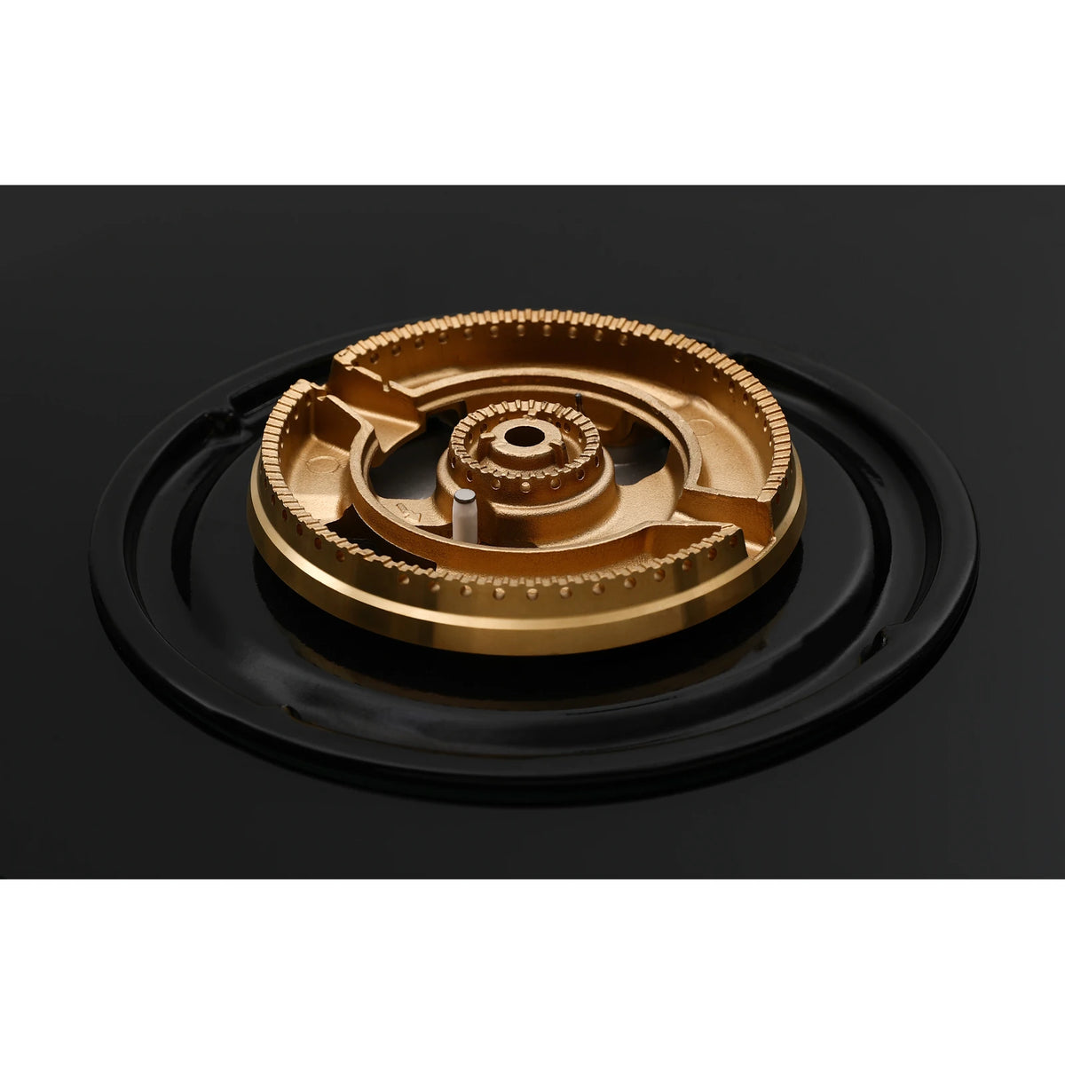 Close-up of the brass burner with ignition electrode on the ROBAM BrassPro ZB91H72 gas cooktop