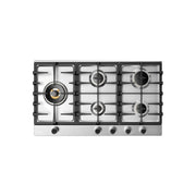 ROBAM BrassPro ZG81H61 stainless steel 5 burner gas cooktop with cast iron pan supports, top view
