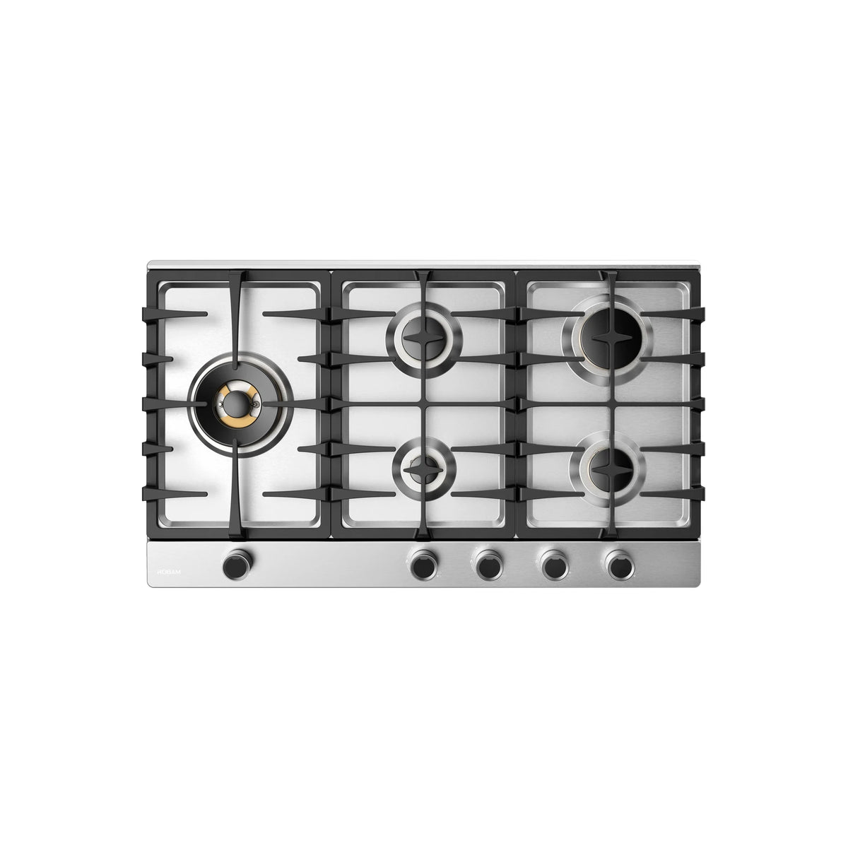 ROBAM BrassPro ZG81H61 stainless steel 5 burner gas cooktop with cast iron pan supports, top view