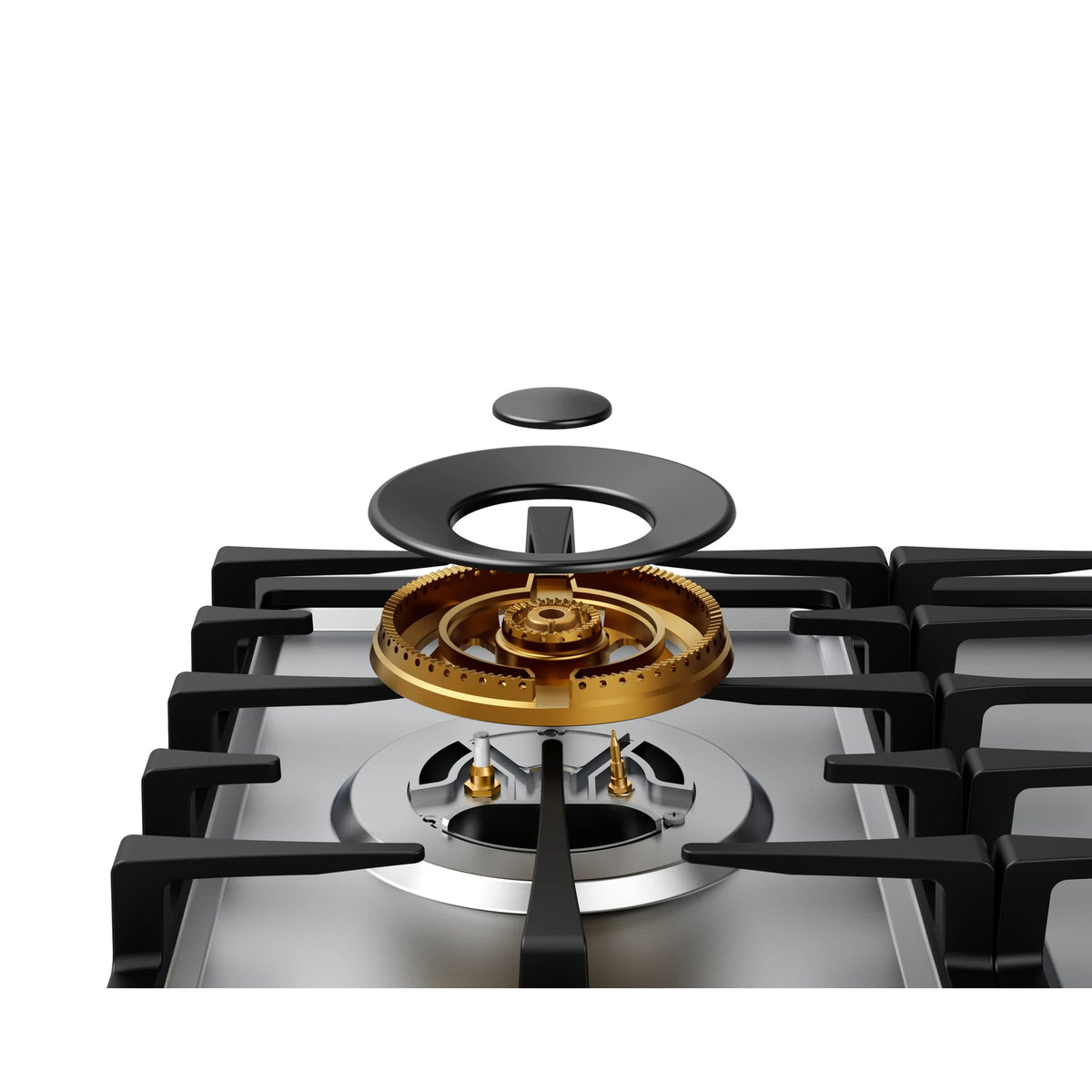 Exploded view of the ROBAM BrassPro ZG81H61 burner showing brass burner head, burner ring and cap