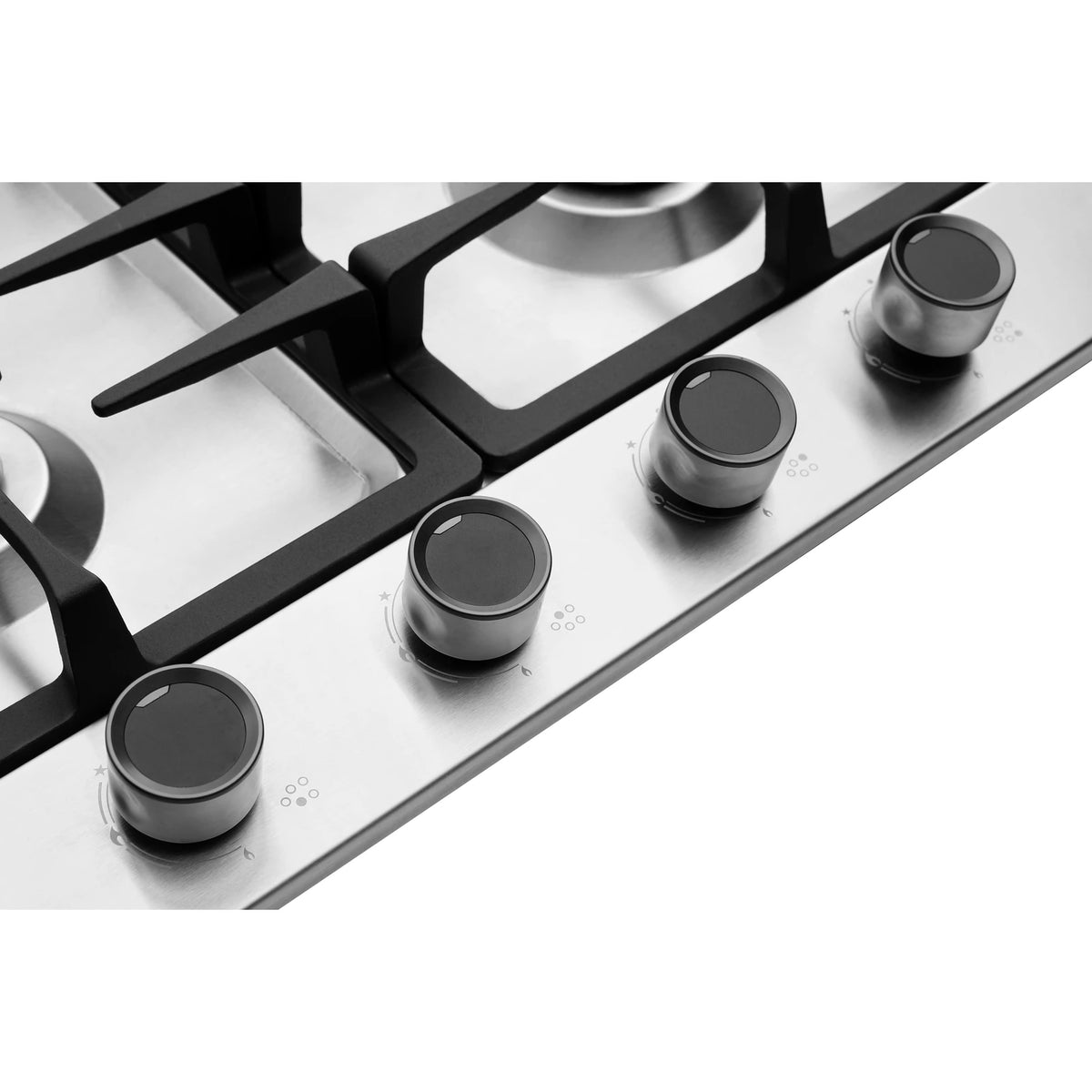 Close-up of the control knobs on the ROBAM BrassPro ZG81H61 stainless steel gas cooktop