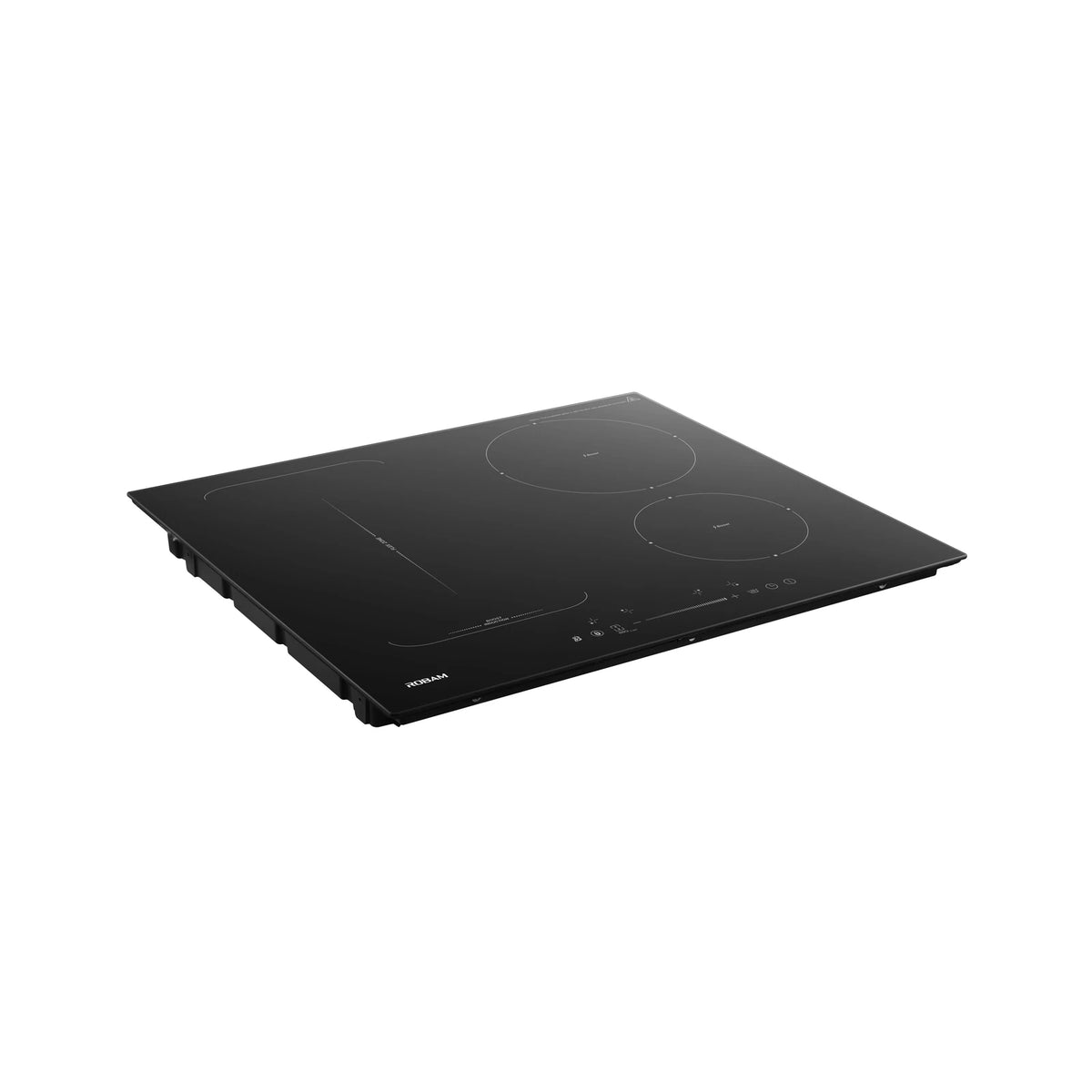 ROBAM 9W6H40 black glass induction cooktop, angled view showing flex zone and touch control strip
