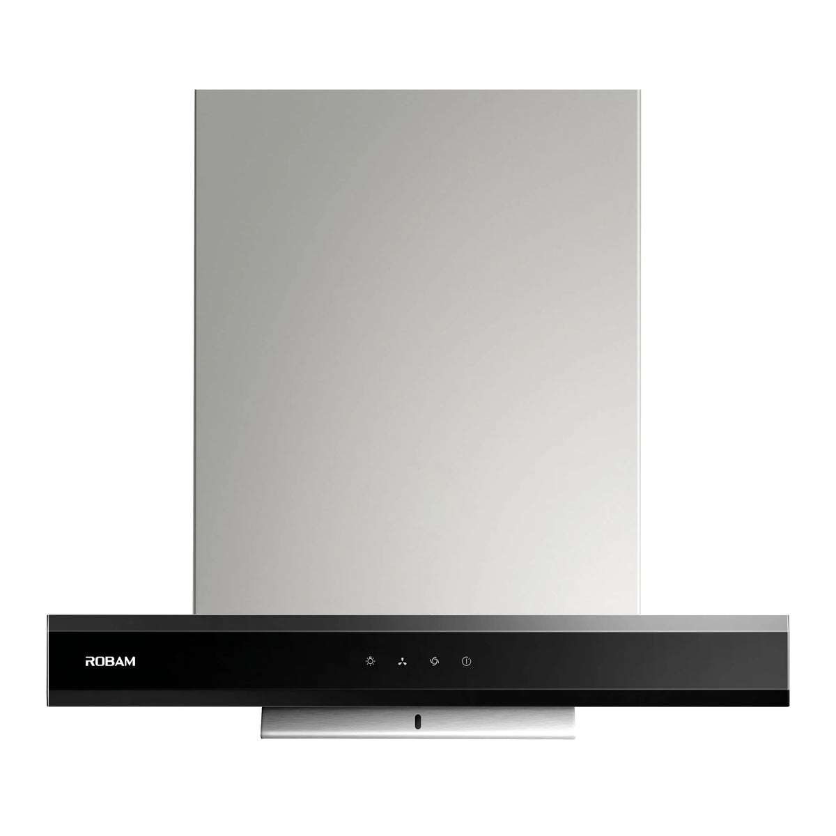 ROBAM CleanAir 1.0 A8300 stainless steel T-shaped rangehood with black glass touch controls, front view
