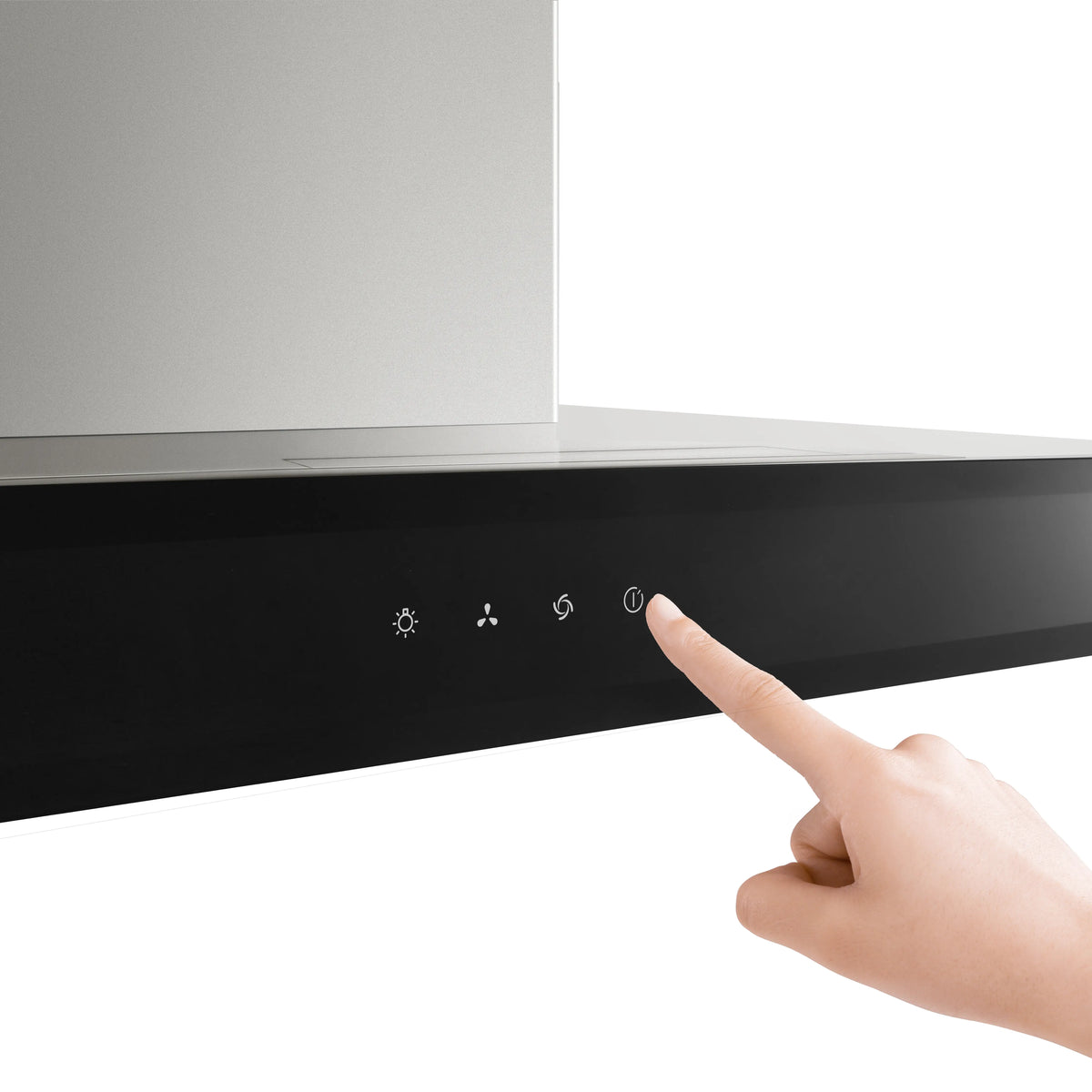Finger touching the ROBAM CleanAir 1.0 A8320 glass touch controls