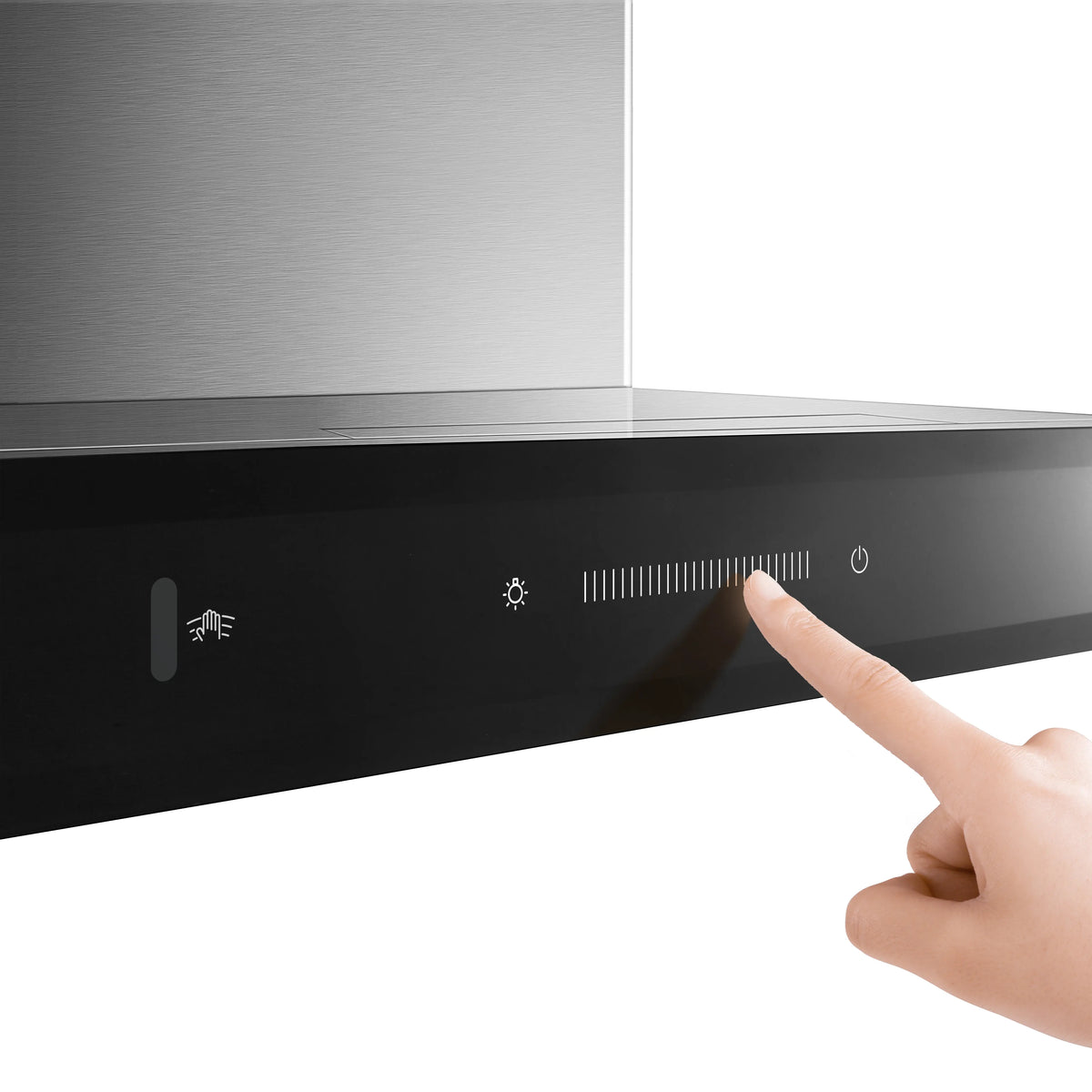 Finger touching the ROBAM CleanAir 2.0 A8303 glass touch controls