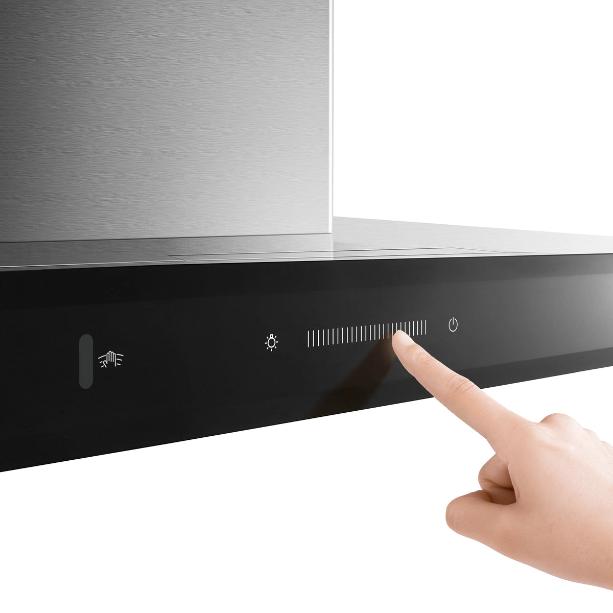 Finger touching the ROBAM CleanAir 2.0 A8323 glass touch controls