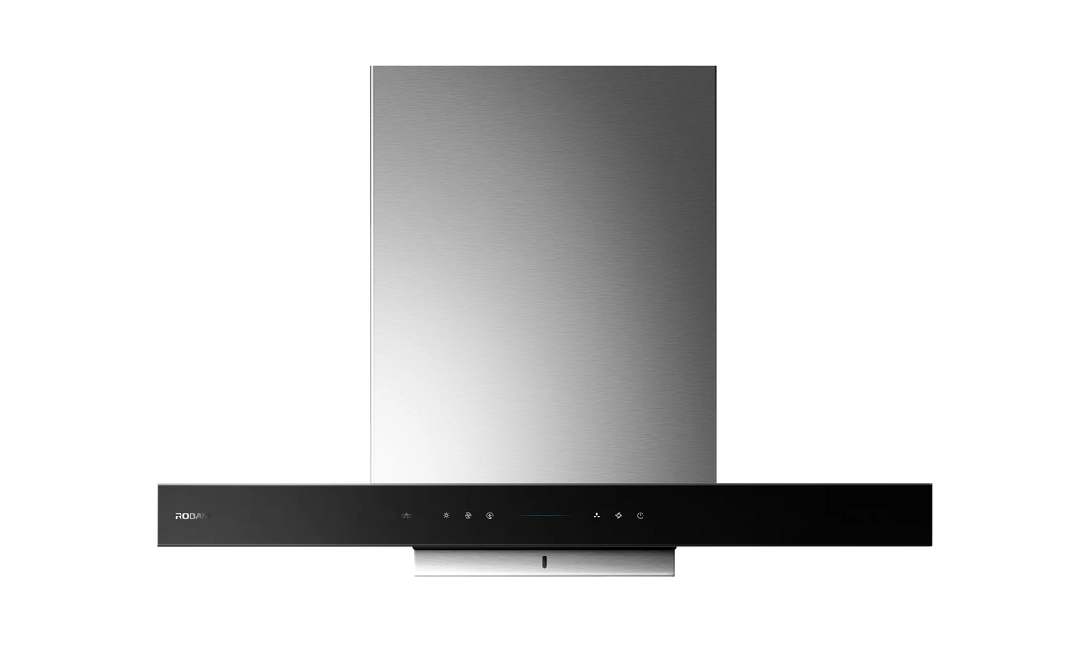 ROBAM CleanAir 3.0 87H5S 90cm stainless steel T-shaped rangehood with black glass touch controls, front view