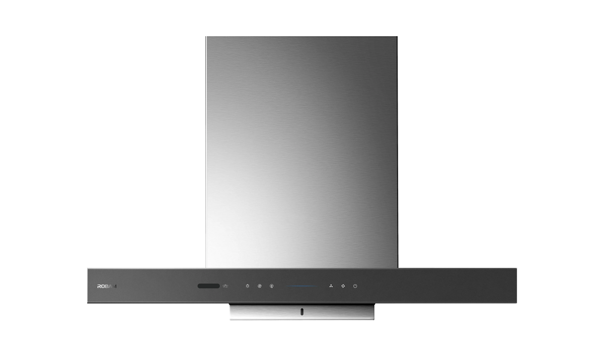 ROBAM CleanAir 3.0 87H5SY 90cm grey glass T-shaped rangehood with stainless steel chimney, front view