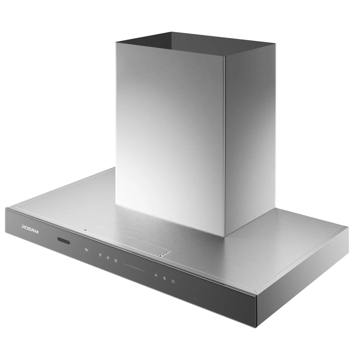 ROBAM CleanAir 3.0 87H5SY 90cm grey glass rangehood, angled view showing canopy top