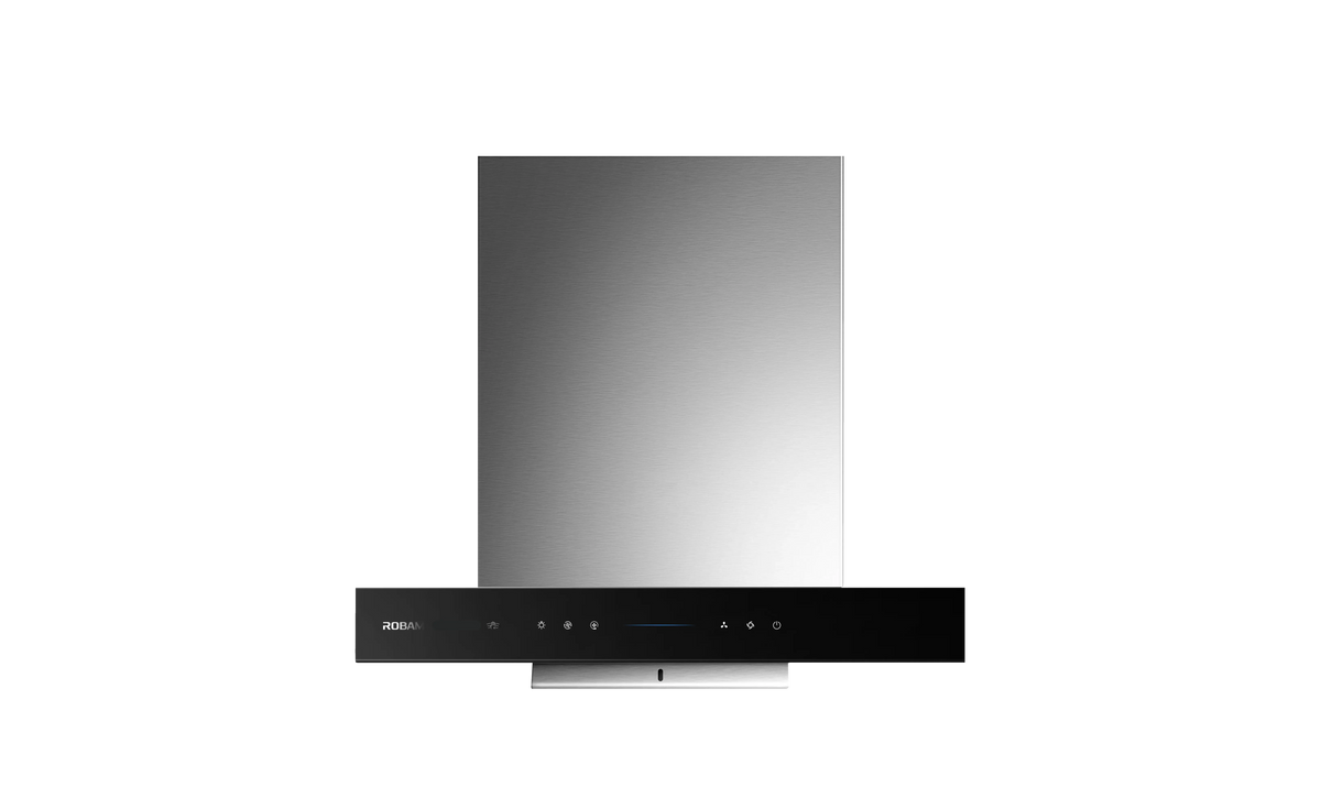ROBAM CleanAir 3.0 87H6S 60cm stainless steel T-shaped rangehood with black glass touch controls, front view