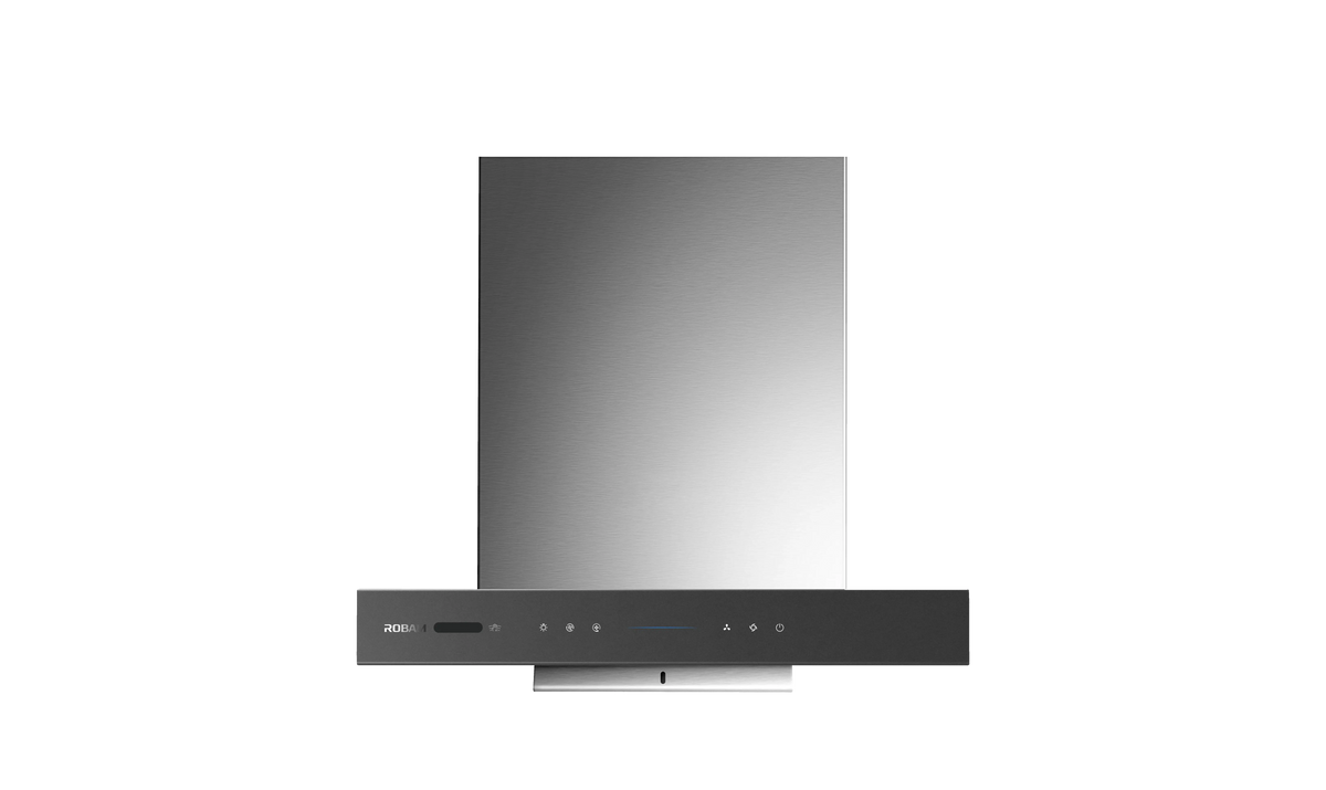 ROBAM CleanAir 3.0 87H6SY 60cm grey glass T-shaped rangehood with stainless steel chimney, front view