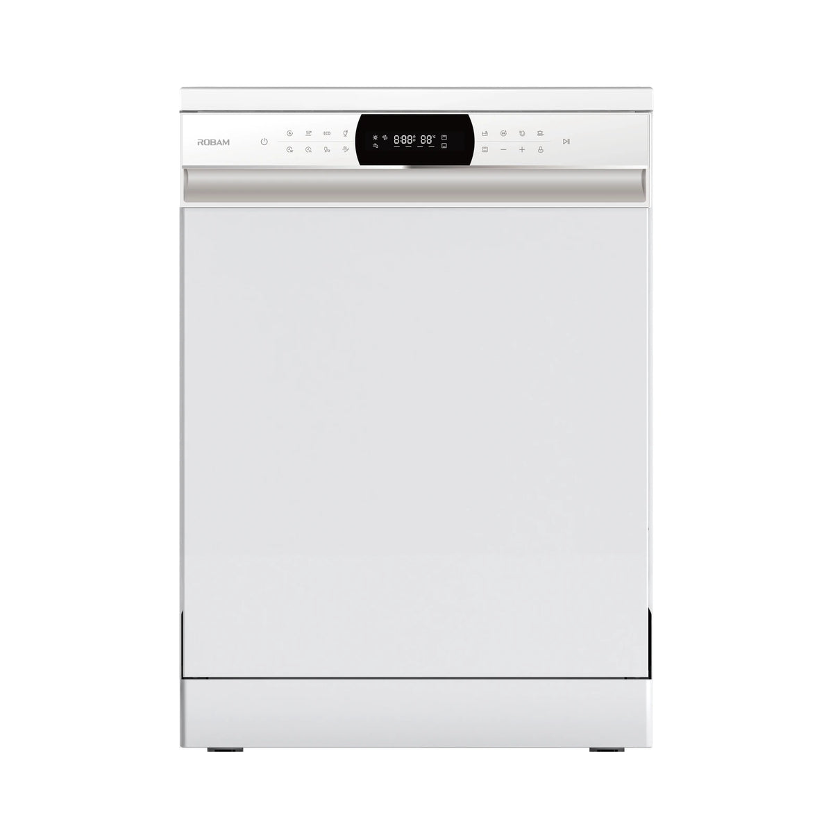 ROBAM Freestanding dishwasher W660 white, front view with touch control panel, digital display and handle